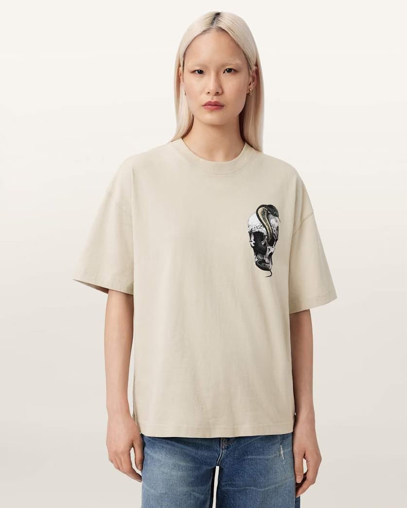 AllSaints Snakehead Oversized Etta T-Shirt Women's Almond White Women's