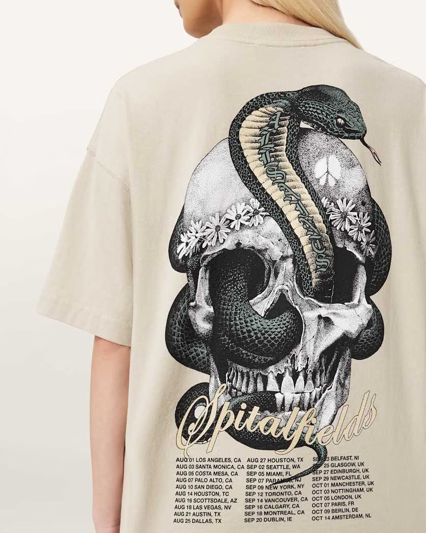 AllSaints Snakehead Oversized Etta T-Shirt Women's Almond White Women's
