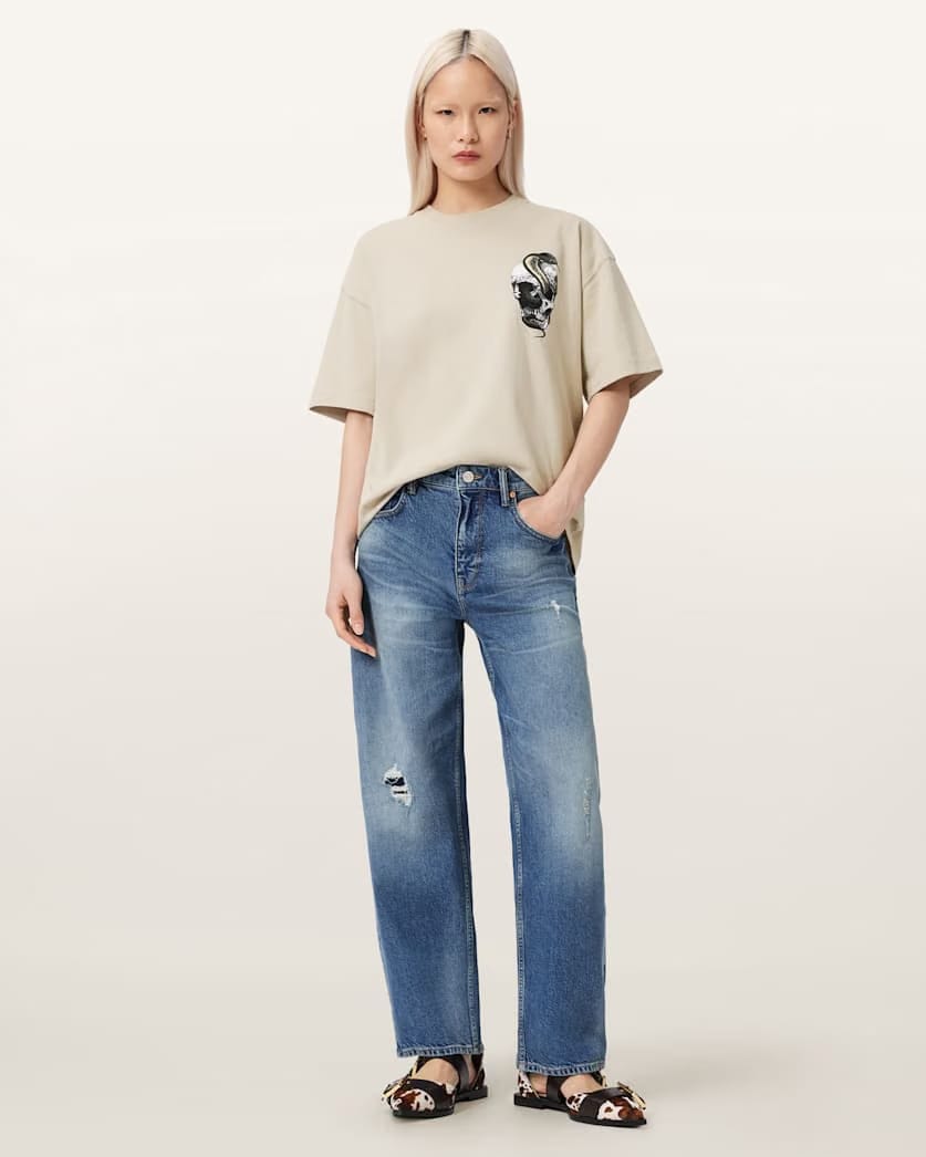 AllSaints Snakehead Oversized Etta T-Shirt Women's Almond White Women's