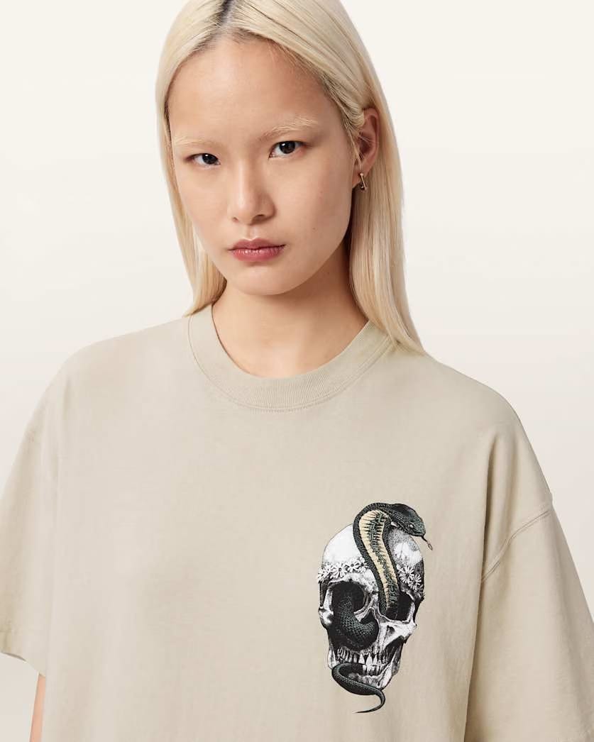 AllSaints Snakehead Oversized Etta T-Shirt Women's Almond White Women's