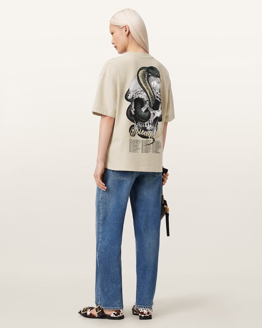 AllSaints Snakehead Oversized Etta T-Shirt Women's Almond White Women's