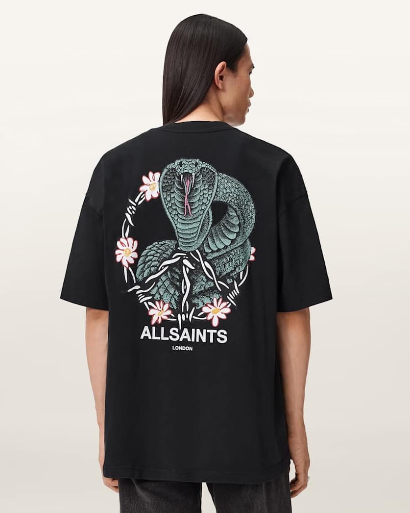 AllSaints Snakebite Short Sleeve Crew T Shirt Washed Black