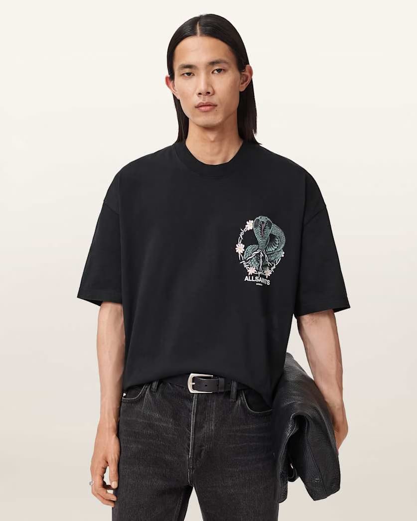 AllSaints Snakebite Short Sleeve Crew T Shirt Washed Black