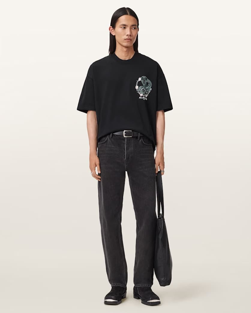 AllSaints Snakebite Short Sleeve Crew T Shirt Washed Black