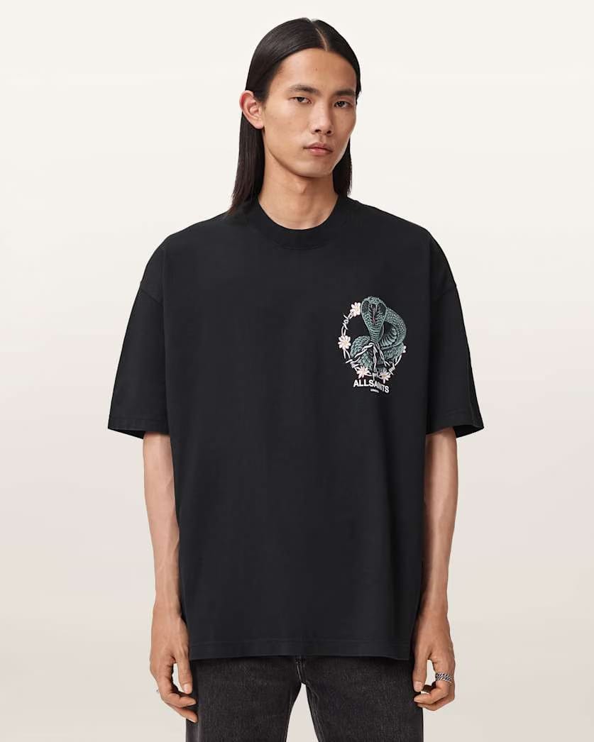 AllSaints Snakebite Short Sleeve Crew T Shirt Washed Black