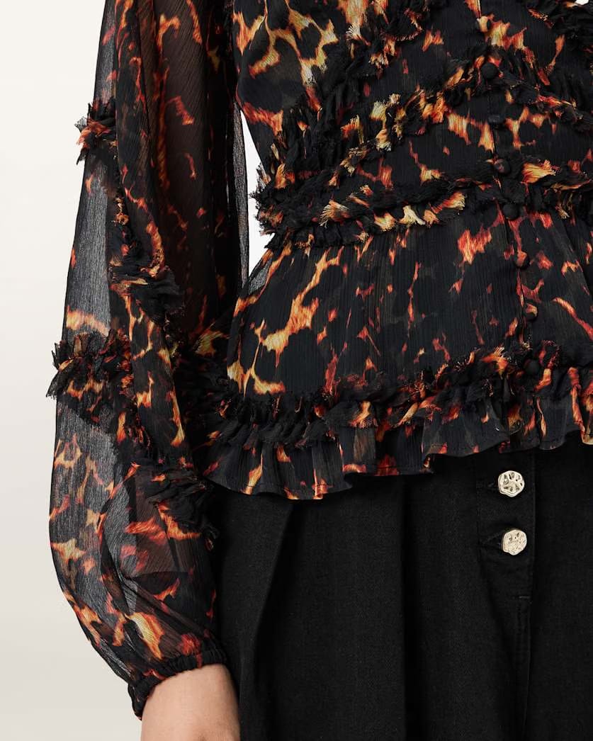 AllSaints Silvie Ruffled Top Women's Pardus Flame Brown Women's