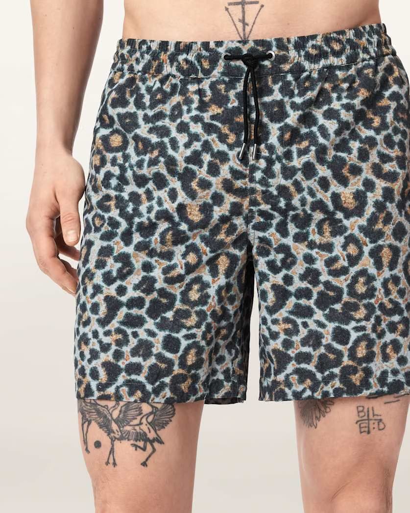 AllSaints Silesia Leopard Print Slim Fit Swim Shorts Clouded Grey