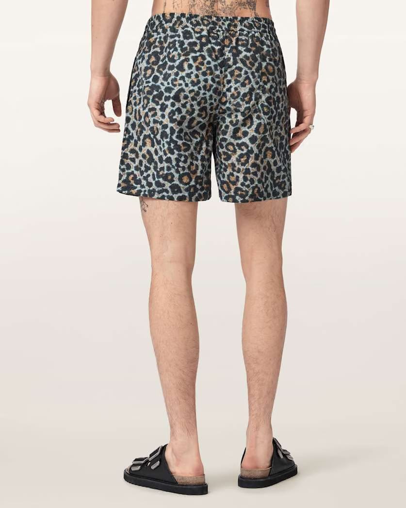 AllSaints Silesia Leopard Print Slim Fit Swim Shorts Clouded Grey