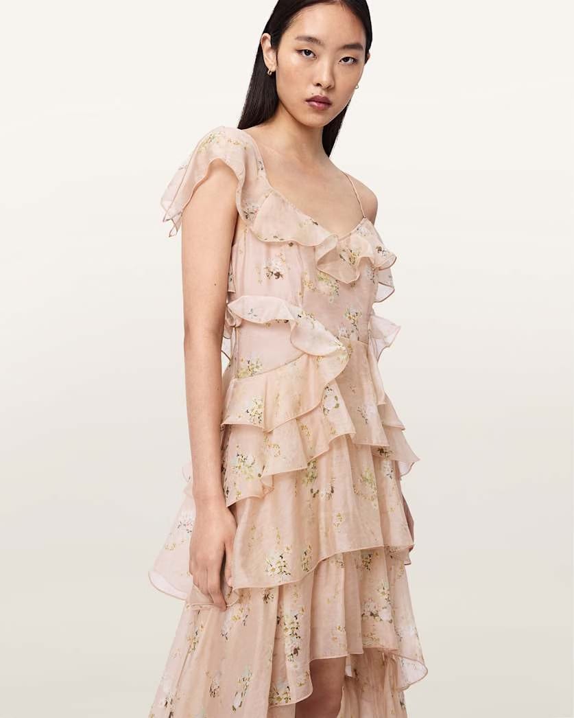 AllSaints Sienna Ruffle Maxi Dress Women's Empoli Pop Pink Women's