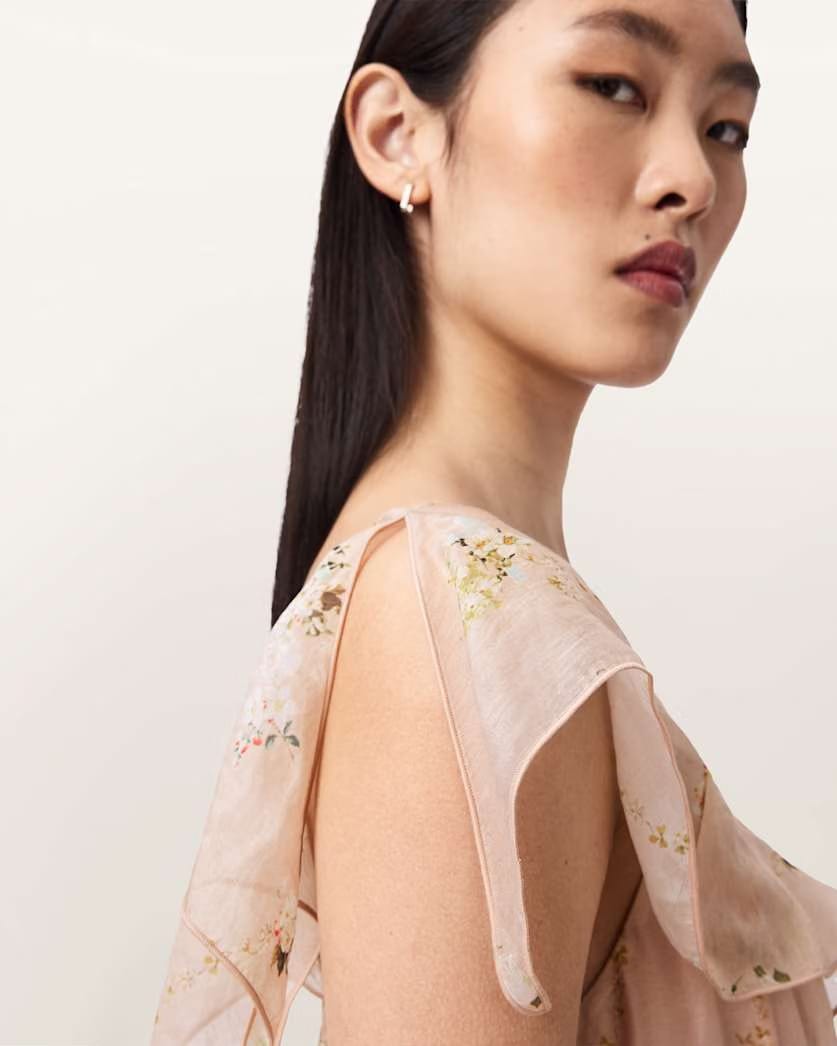 AllSaints Sienna Ruffle Maxi Dress Women's Empoli Pop Pink Women's