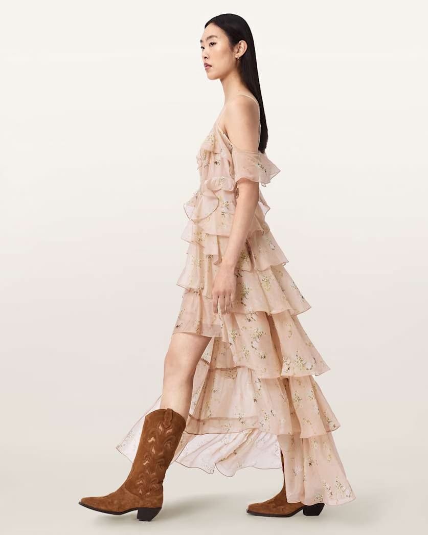 AllSaints Sienna Ruffle Maxi Dress Women's Empoli Pop Pink Women's