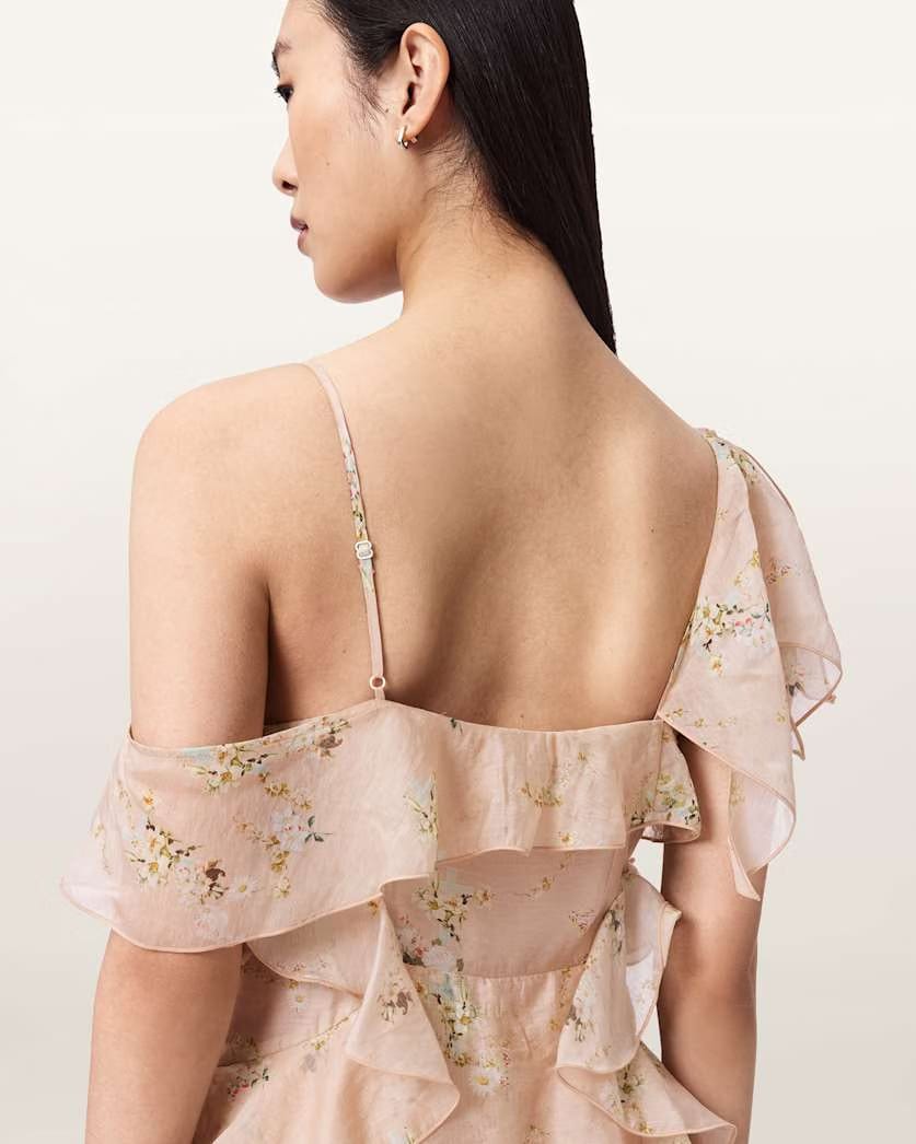 AllSaints Sienna Ruffle Maxi Dress Women's Empoli Pop Pink Women's