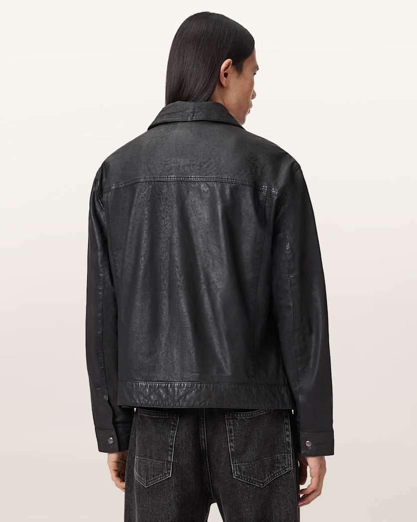 AllSaints Shelton Leather Trucker Jacket Black