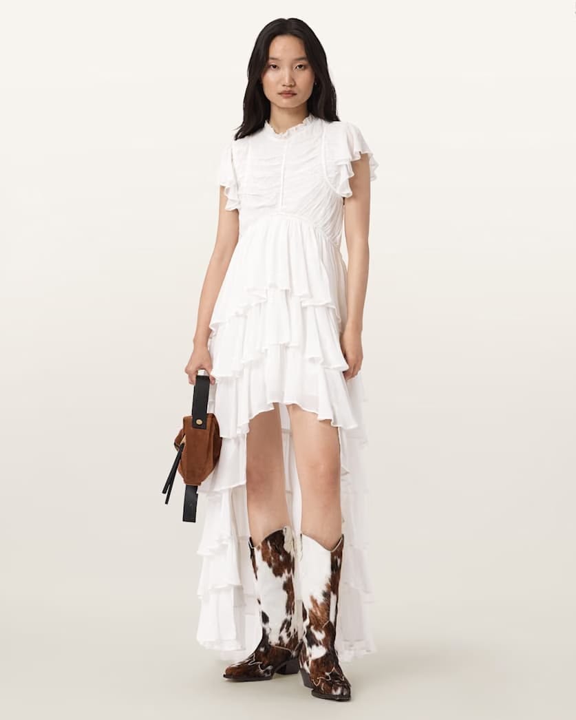 AllSaints Shaela Ruffled Maxi Dress Women's Optic White Women's