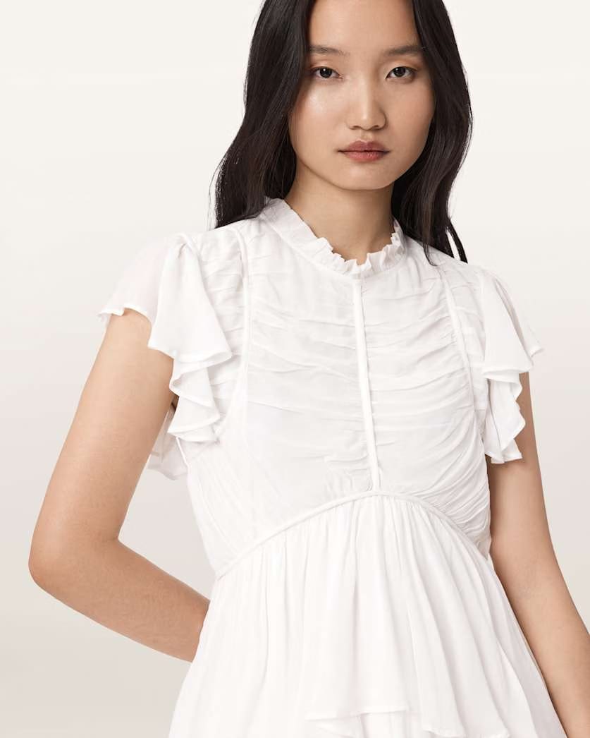 AllSaints Shaela Ruffled Maxi Dress Women's Optic White Women's