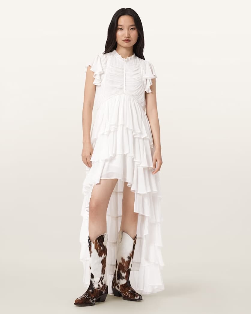 AllSaints Shaela Ruffled Maxi Dress Women's Optic White Women's