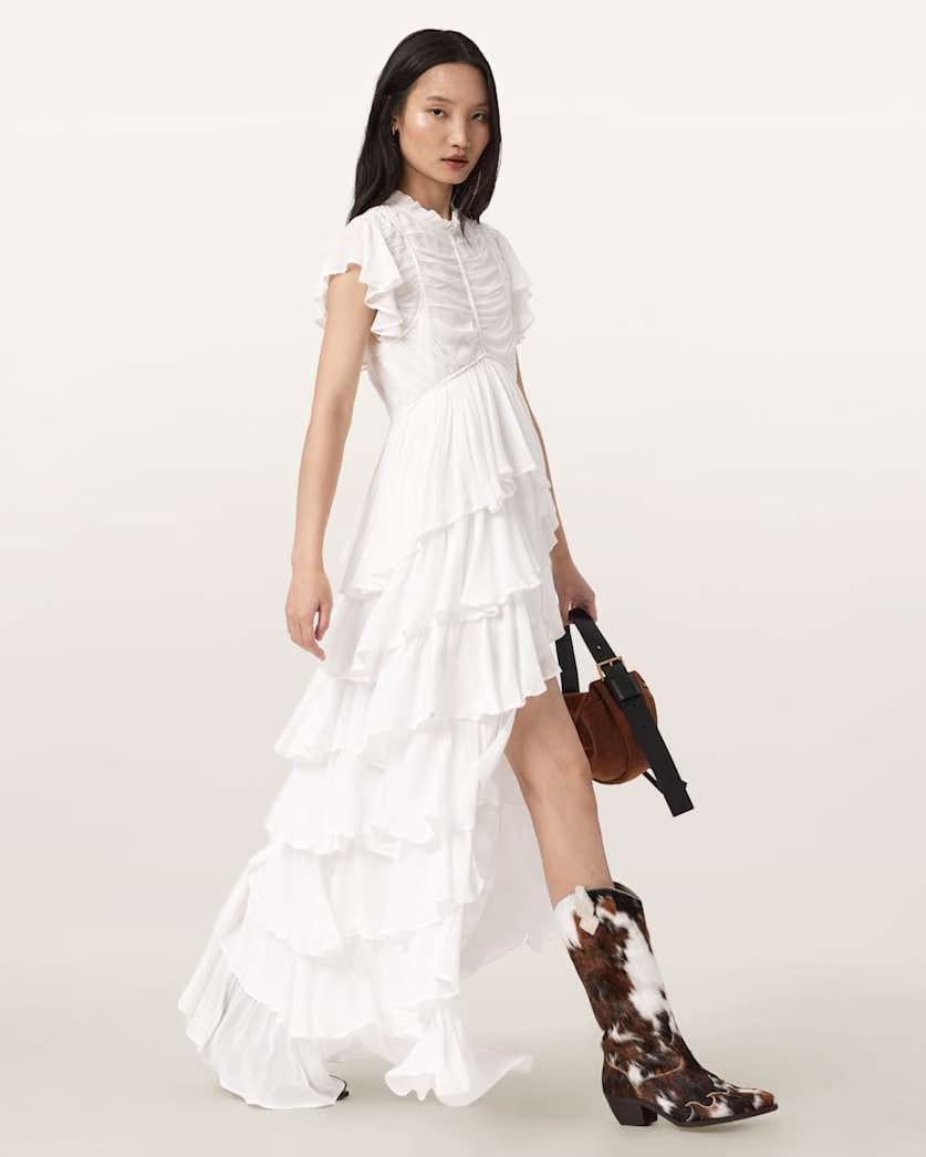 AllSaints Shaela Ruffled Maxi Dress Women's Optic White Women's