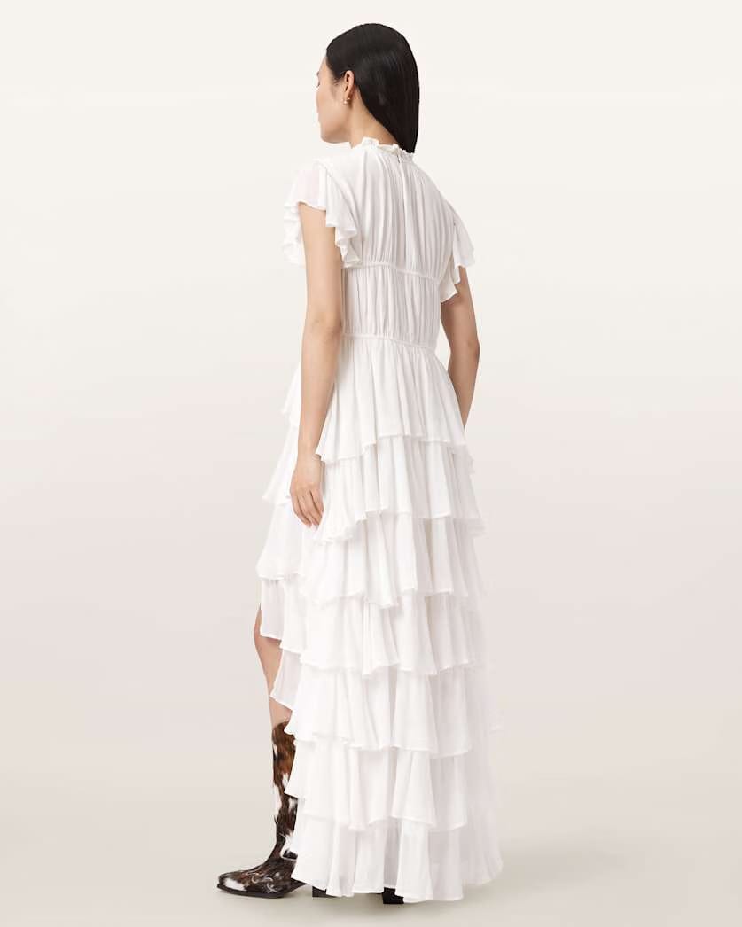 AllSaints Shaela Ruffled Maxi Dress Women's Optic White Women's
