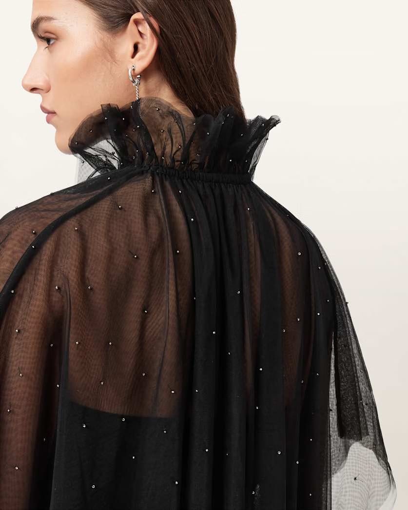 AllSaints Sez Embellished Tulle Cape Women's Black Women's