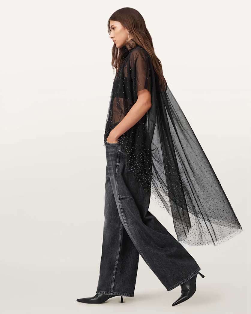 AllSaints Sez Embellished Tulle Cape Women's Black Women's