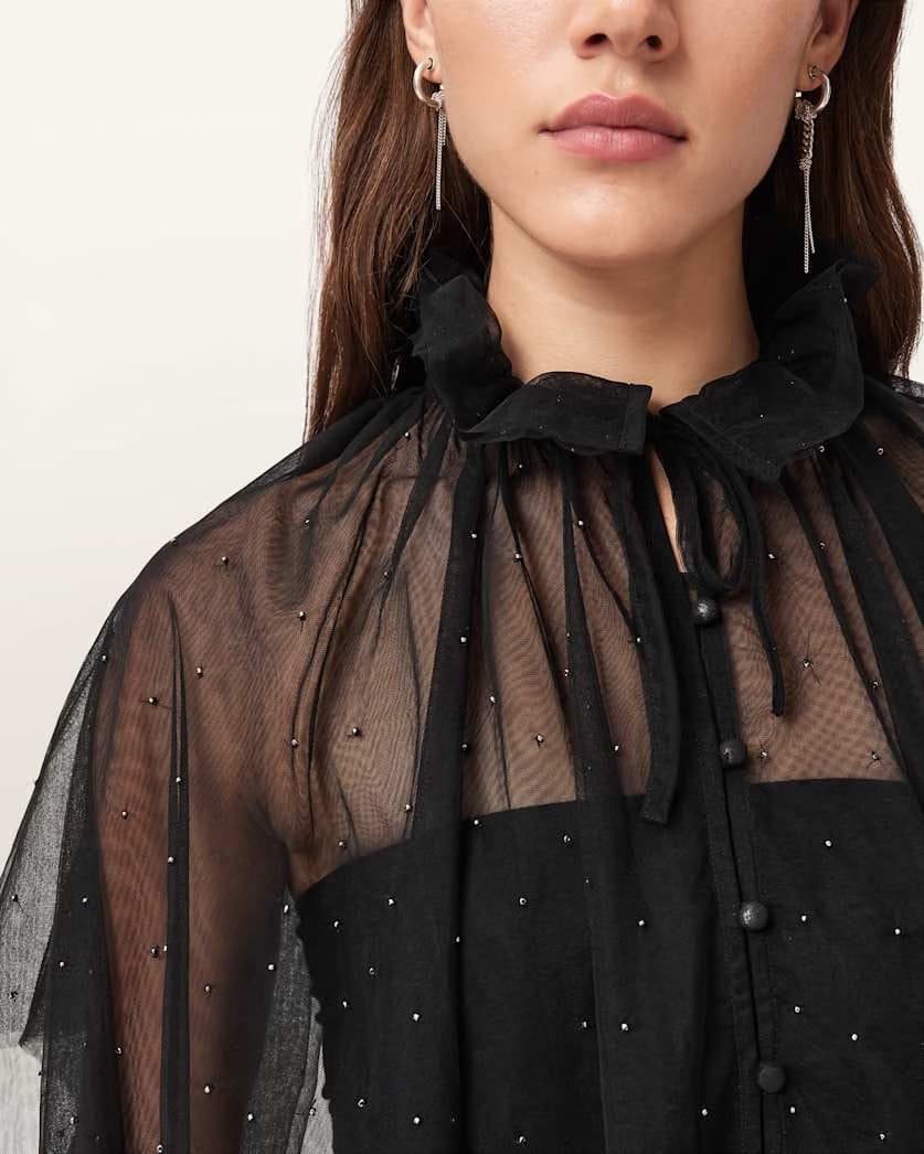 AllSaints Sez Embellished Tulle Cape Women's Black Women's
