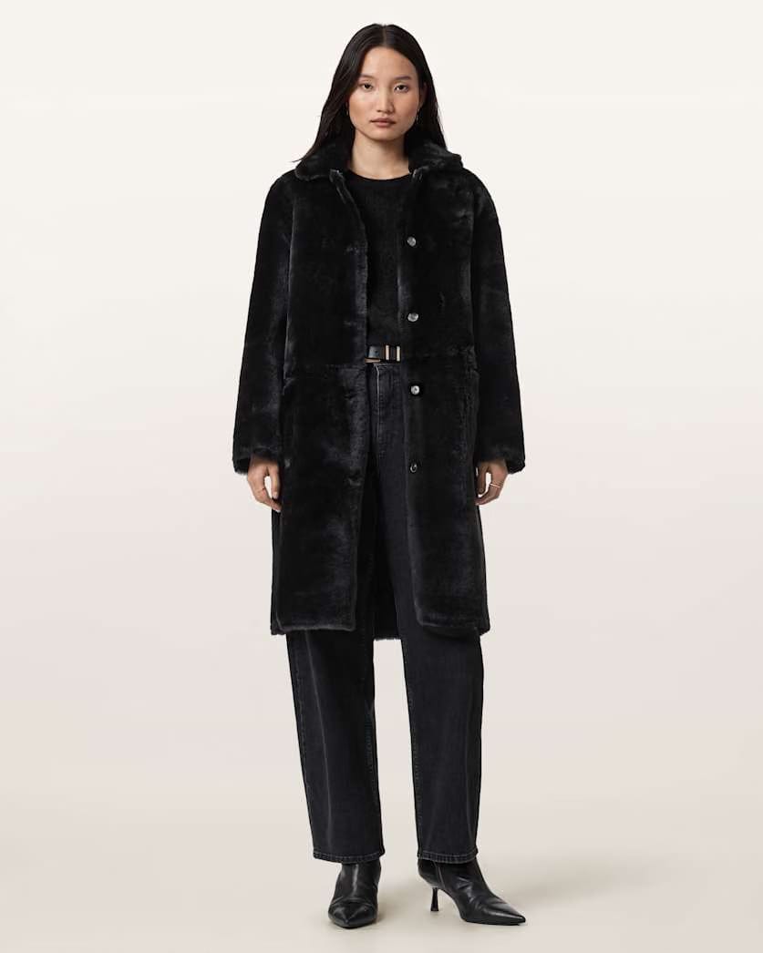 AllSaints Serra Reversible Shearling Coat Women's Conker Brown Women's