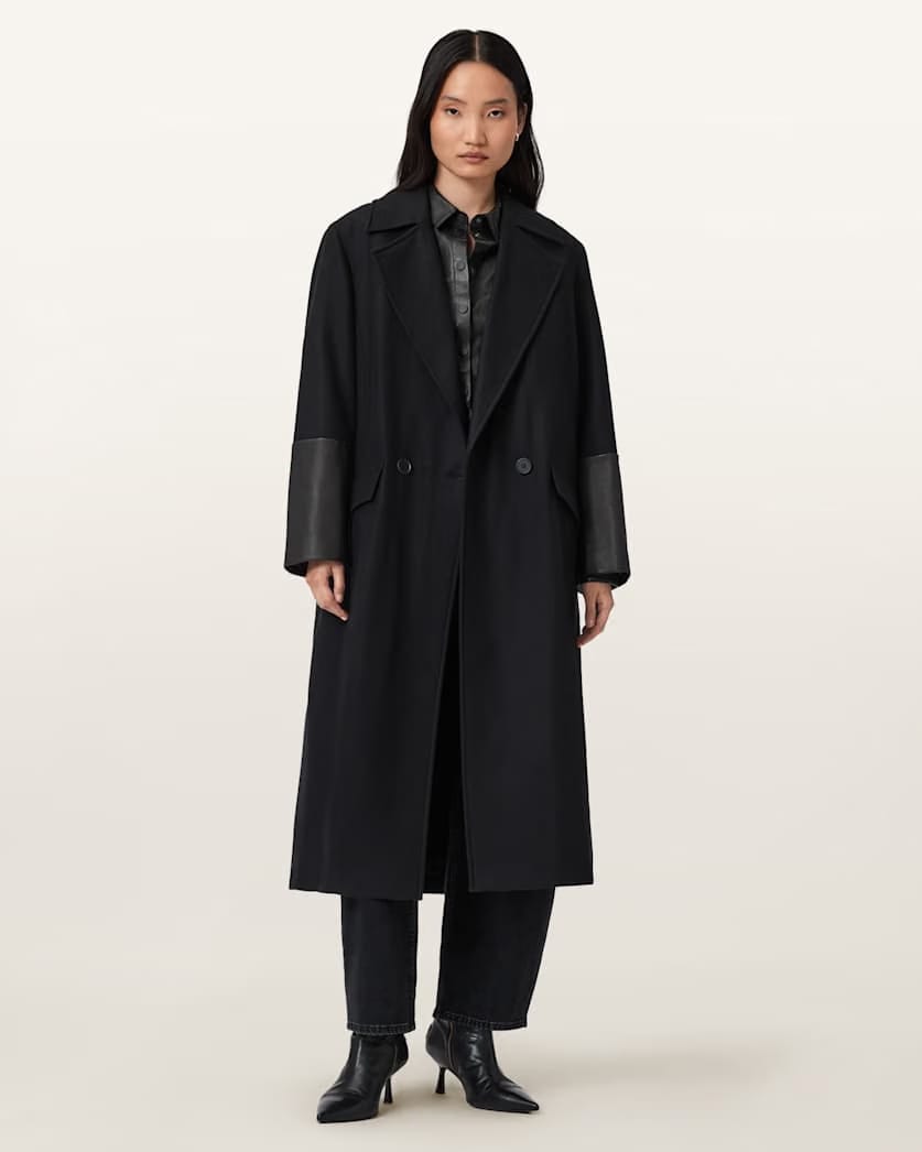 AllSaints Sellma Double Breasted Coat Women's Black Women's