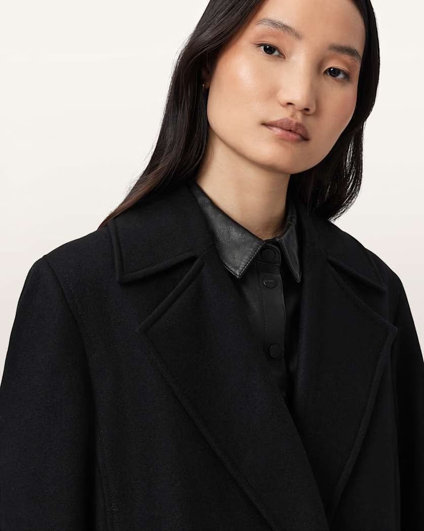 AllSaints Sellma Double Breasted Coat Women's Black Women's