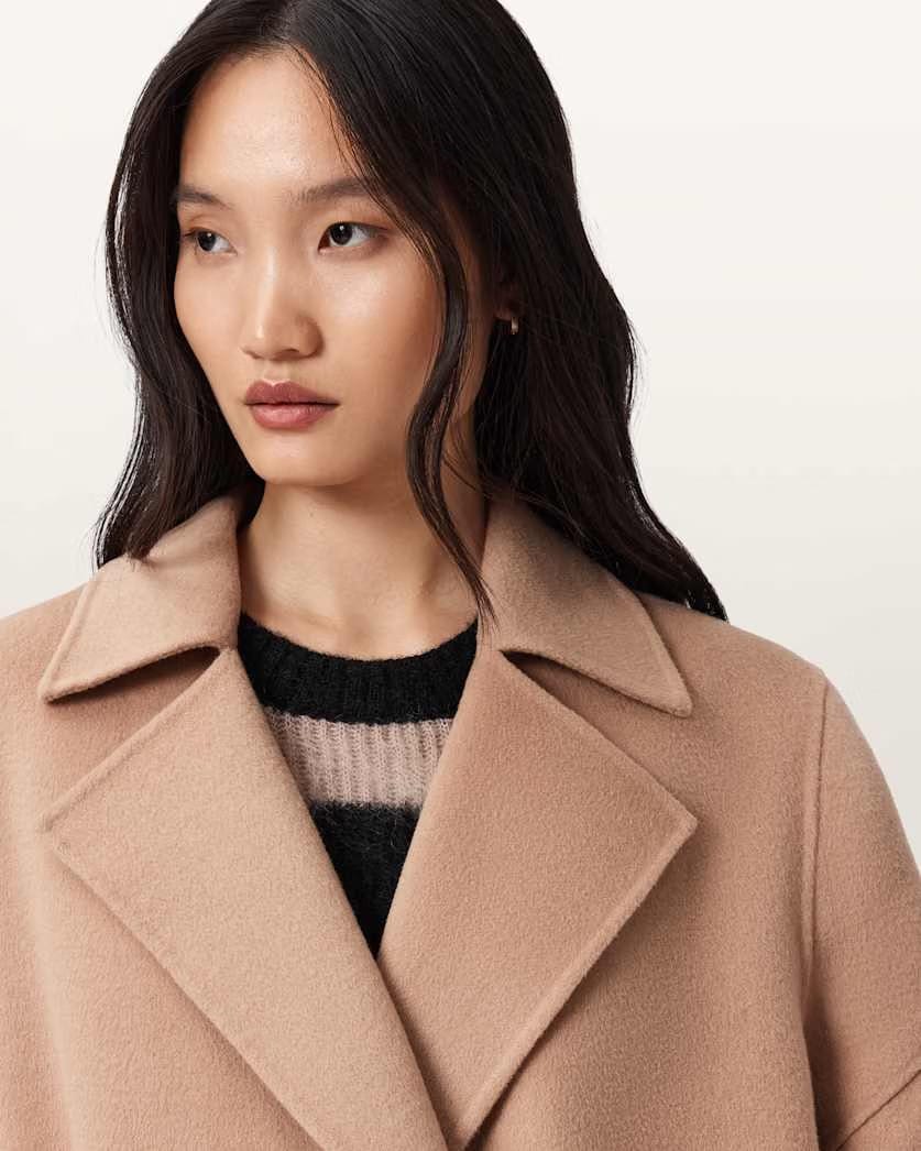 AllSaints Sellma Double Breasted Coat Women's Camel Brown Women's