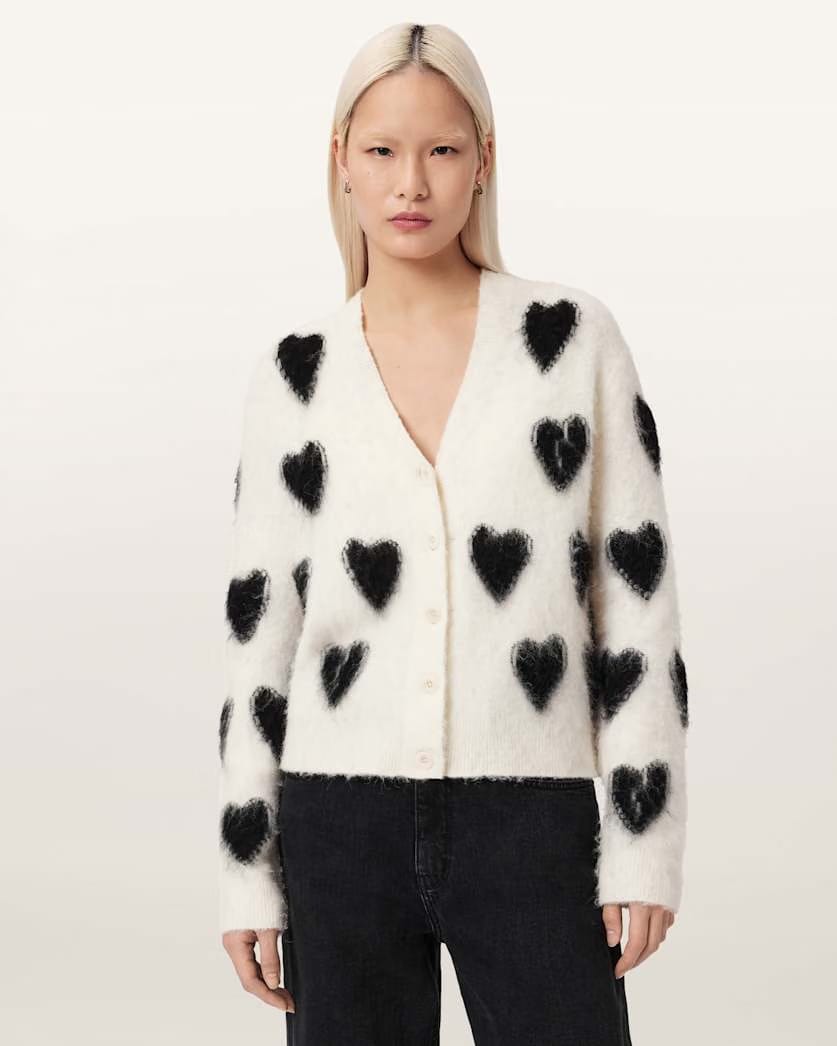 AllSaints Scatter Heart Cardigan Women's Chalk White/Black Women's