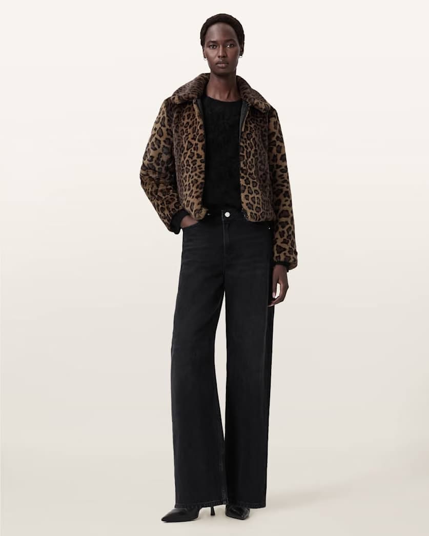 AllSaints Saye Faux Fur Jacket Women's Leopard Brown Women's