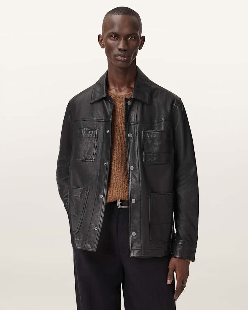AllSaints Saxon Leather Jacket Black