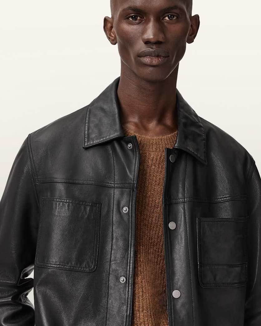 AllSaints Saxon Leather Jacket Black