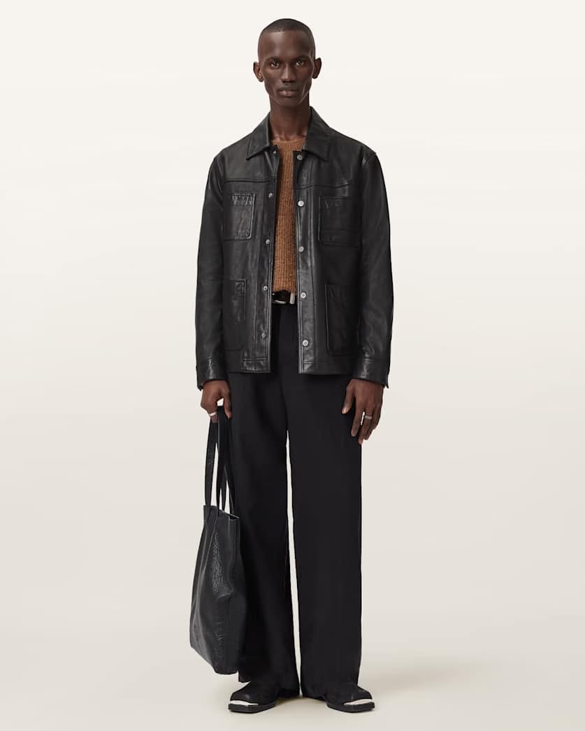 AllSaints Saxon Leather Jacket Black
