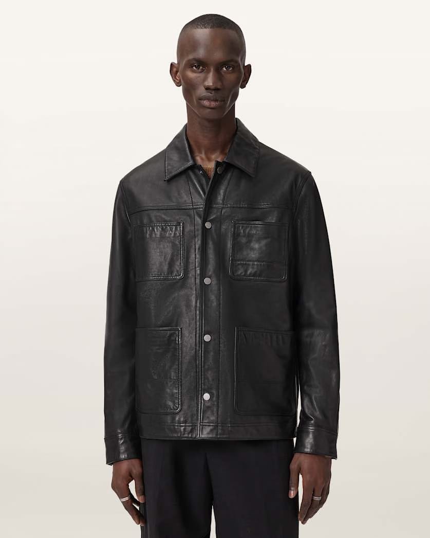 AllSaints Saxon Leather Jacket Black