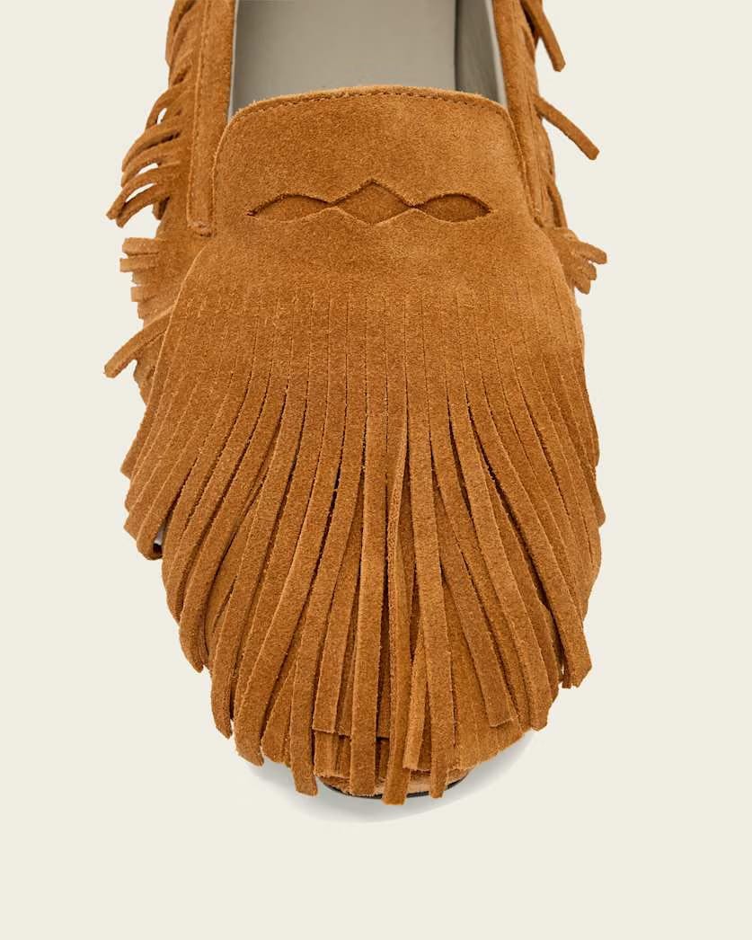 AllSaints Sandy Suede Fringe Loafers Women's Tan Brown Women's