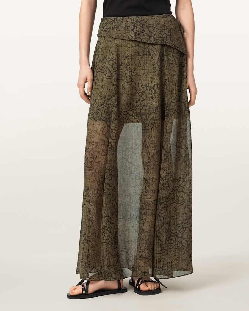 AllSaints Sali Mesh Maxi Skirt Women's Sirius Gold Black Women's