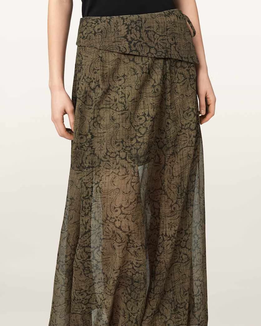 AllSaints Sali Mesh Maxi Skirt Women's Sirius Gold Black Women's