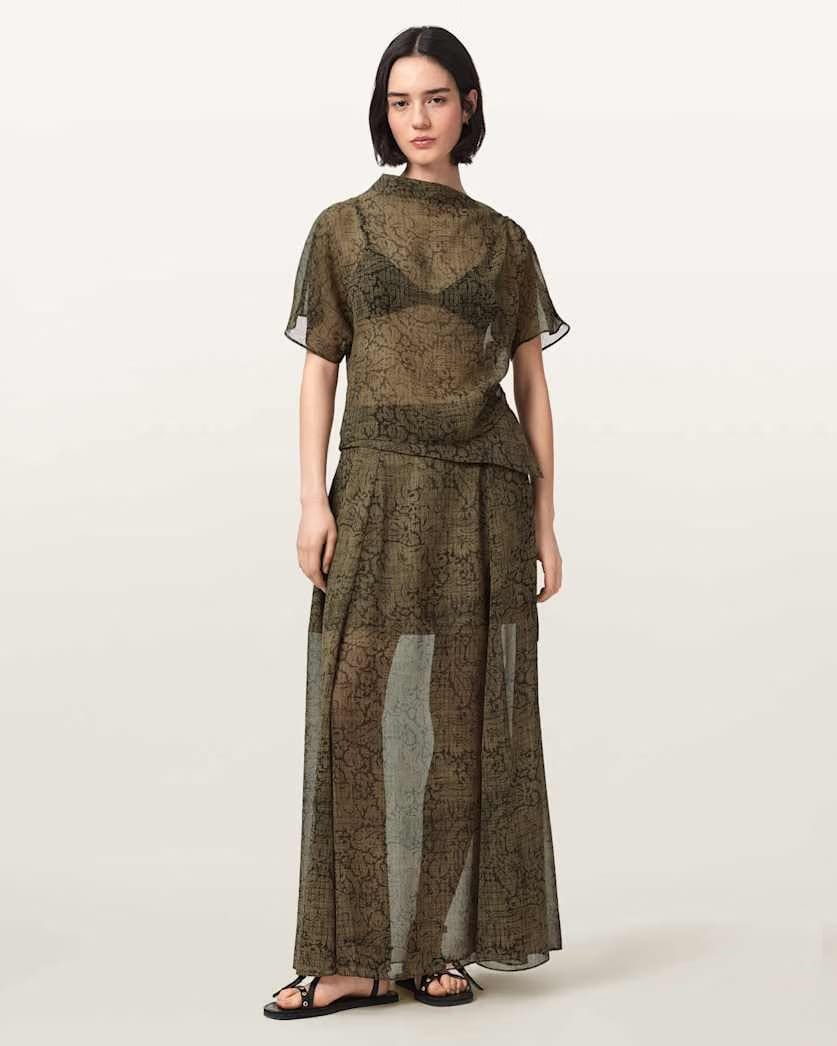 AllSaints Sali Mesh Maxi Skirt Women's Sirius Gold Black Women's