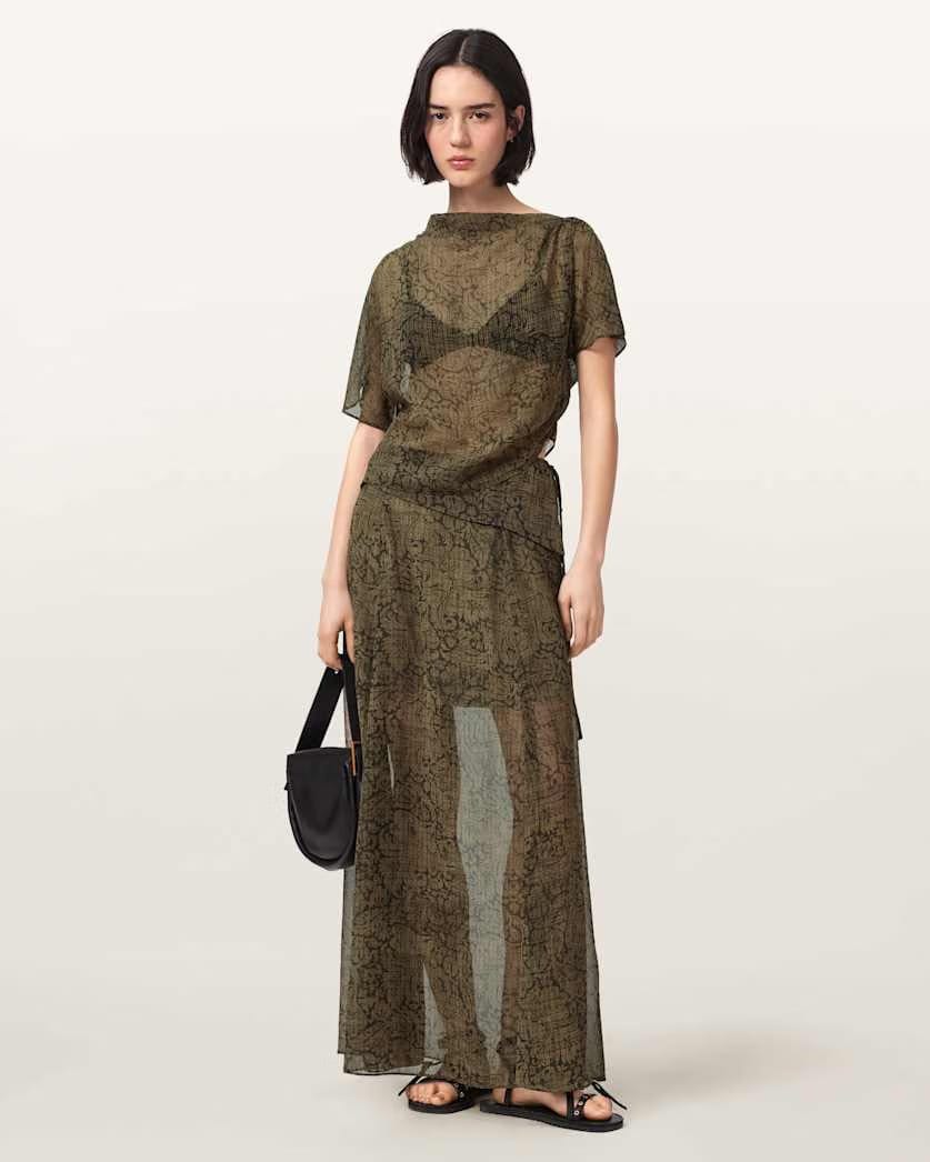 AllSaints Sali Cropped Mesh Top Women's Sirius Gold Black Women's