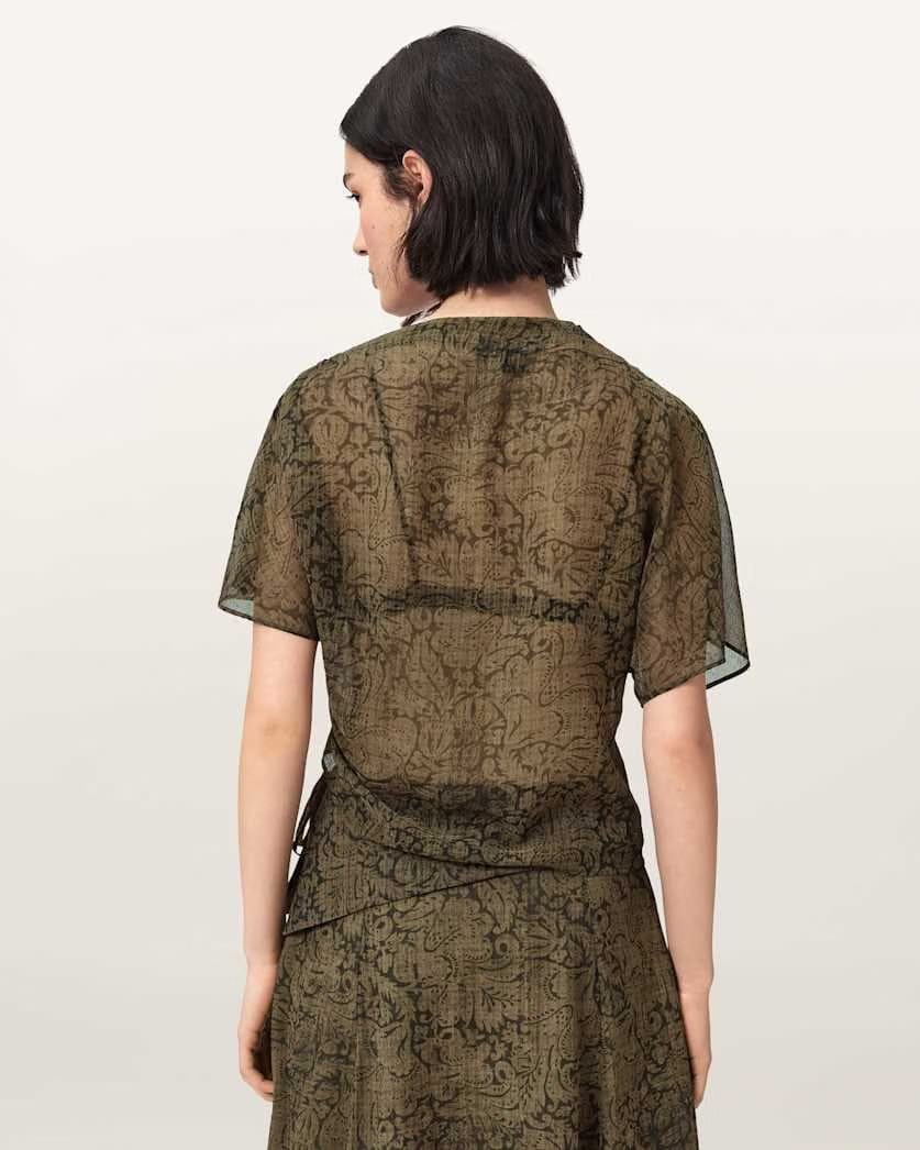 AllSaints Sali Cropped Mesh Top Women's Sirius Gold Black Women's