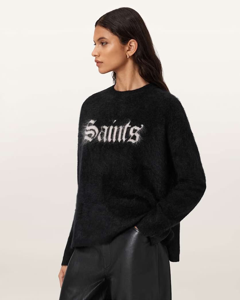 AllSaints Saints Cashmere Crew Neck Sweater Women's Black/Chalk White Women's