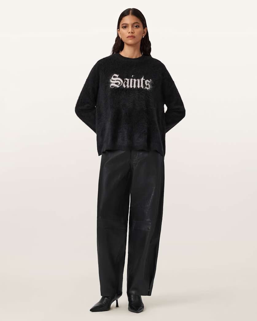 AllSaints Saints Cashmere Crew Neck Sweater Women's Black/Chalk White Women's