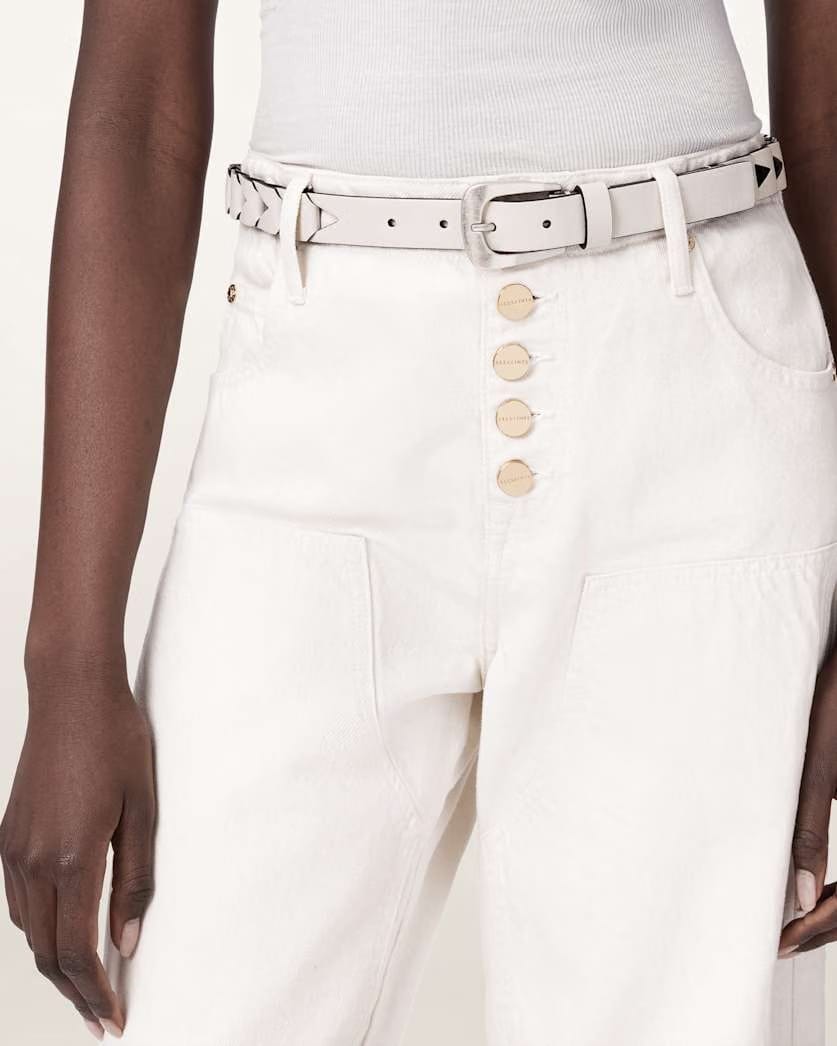 AllSaints Sage Cut Out Leather Belt Women's Gypsum White Women's