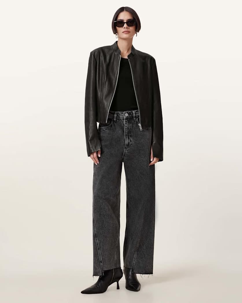 AllSaints Sadler Slim Fit Leather Jacket Women's Black Women's