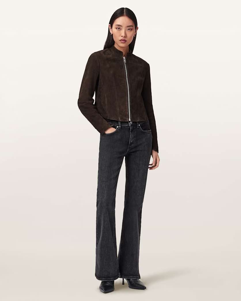 AllSaints Sadler Fitted Suede Jacket Women's Bitter Brown Women's