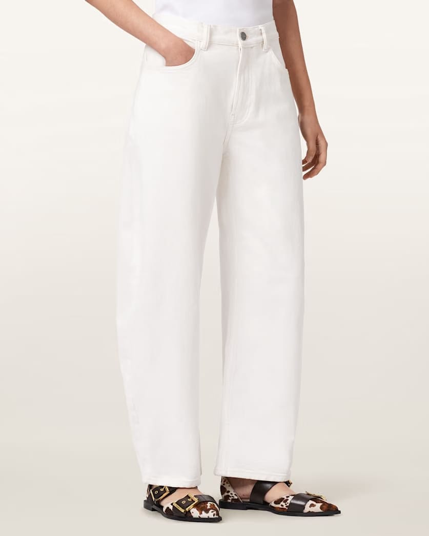 AllSaints Sadie Barrel Leg Denim Jeans Women's Ecru White Women's