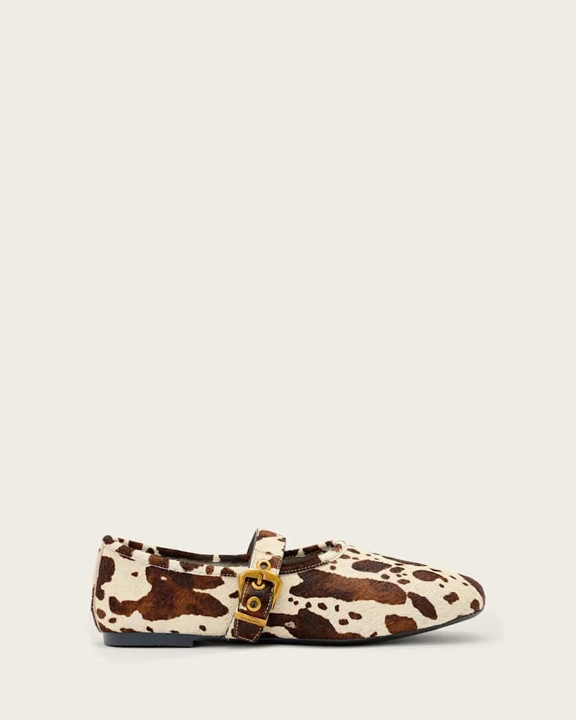 AllSaints Sabine Cowhide Leather Ballet Flats Women's Cow Print Women's
