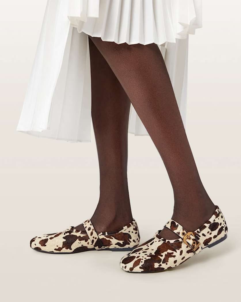AllSaints Sabine Cowhide Leather Ballet Flats Women's Cow Print Women's