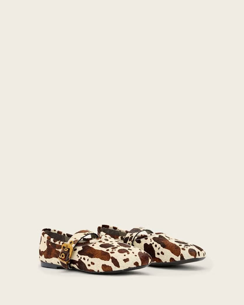 AllSaints Sabine Cowhide Leather Ballet Flats Women's Cow Print Women's